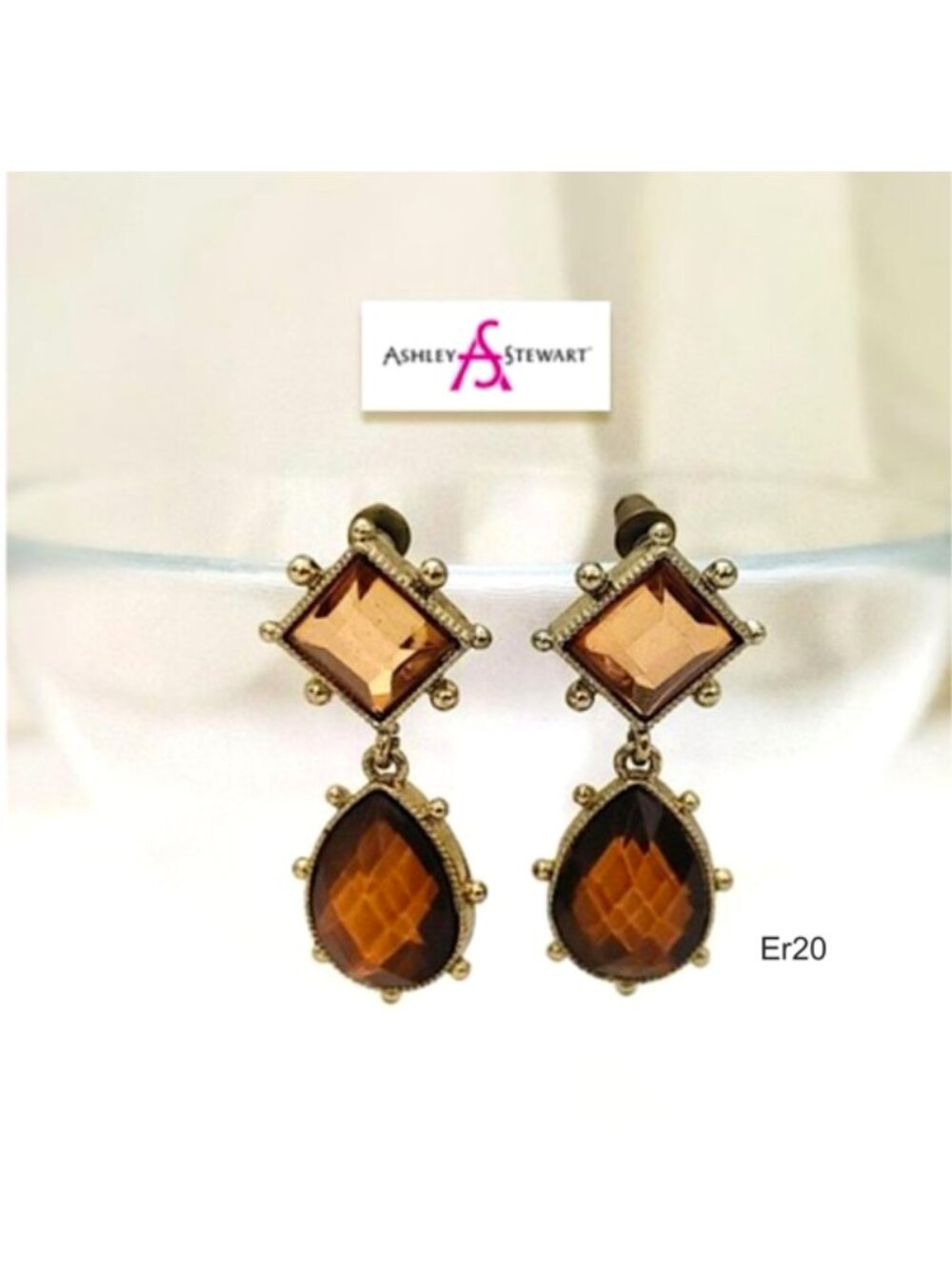 ASHLEY STEWART™ Amber Rhinestone Earrings Pierced